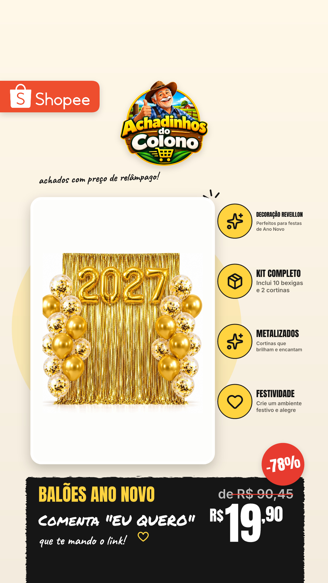 Balões Ano Novo Balão 2027 + 10 Bexigas + 2 Cortinas Metalizadas - Decoração Reveillon