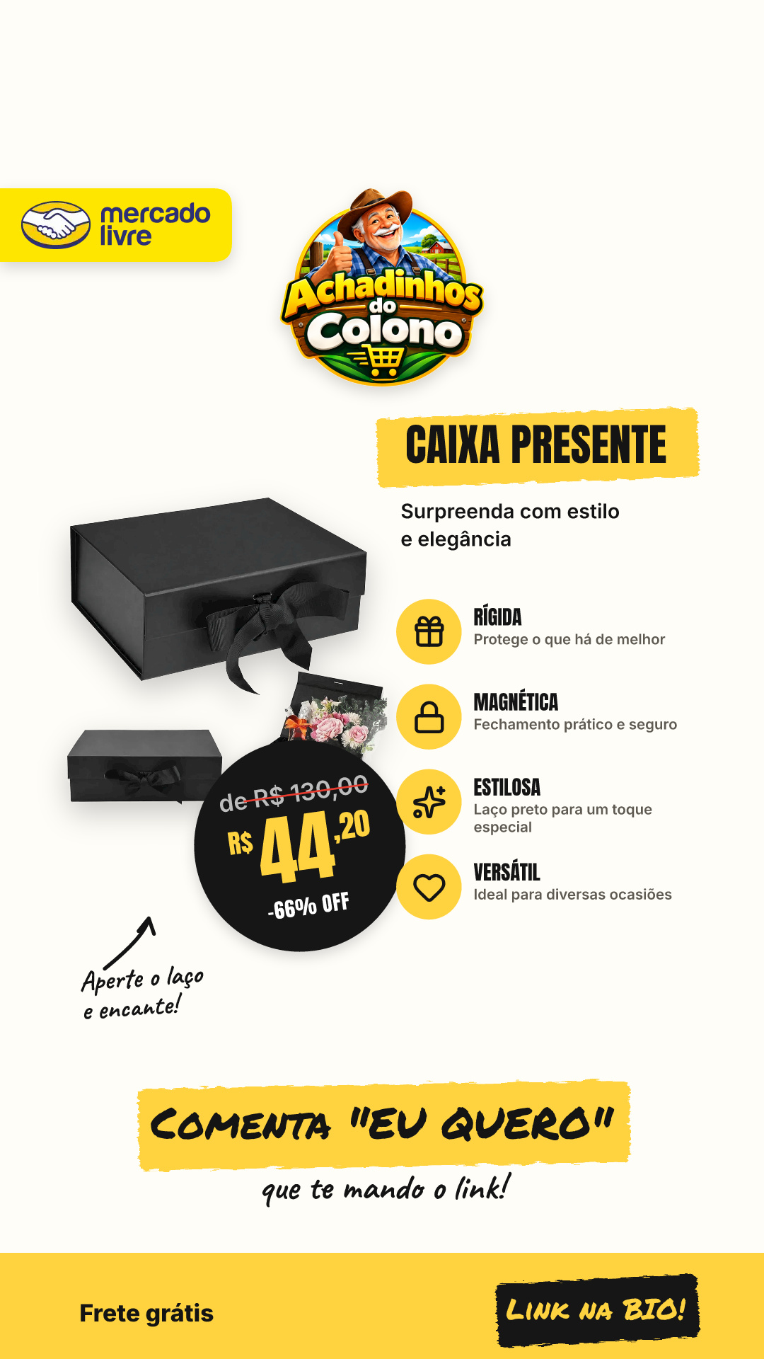 Caixa De Presente Premium Rígida Magnética 29*22*11cm Laço Preto