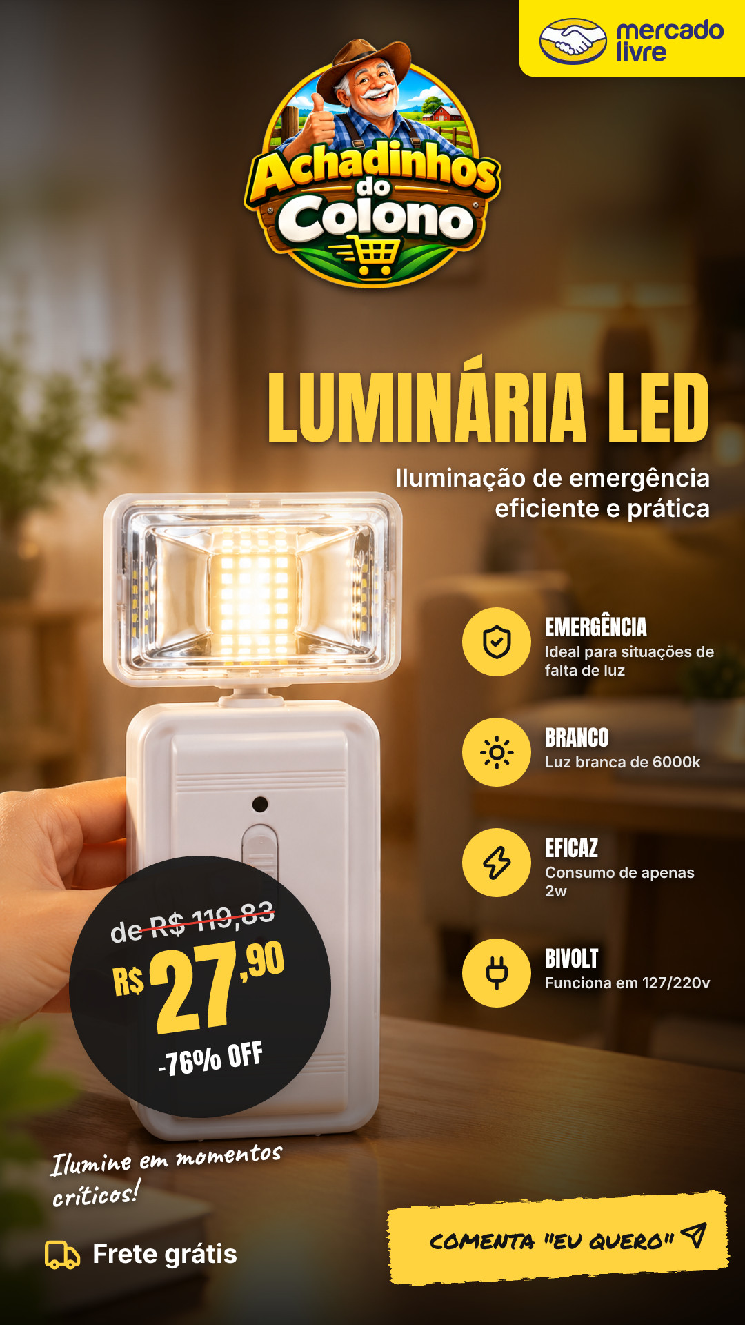 Luminaria Led Emergencia Bloco Evo 2w 6000k Bf Avant Pro Branco 127/220v