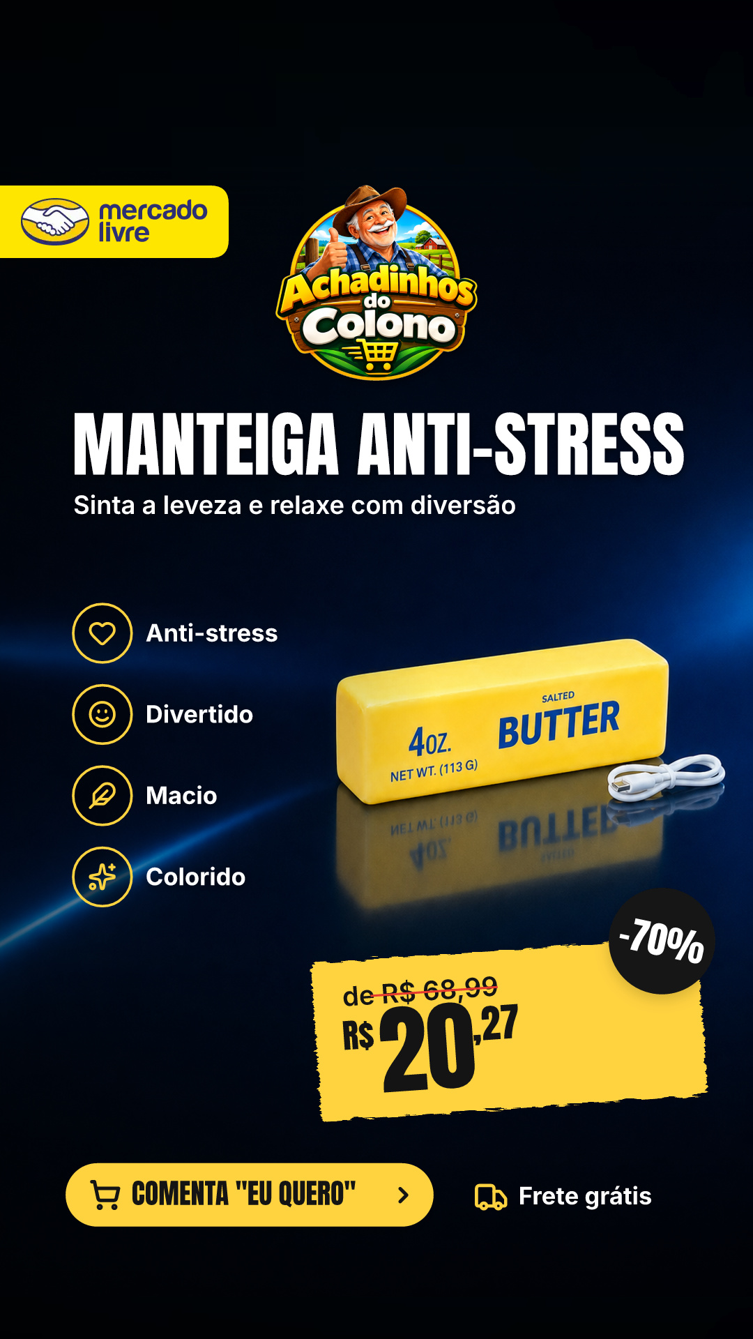 Manteiga Anti-stress Viral Squishy Butter Fun Amarela Amarelo