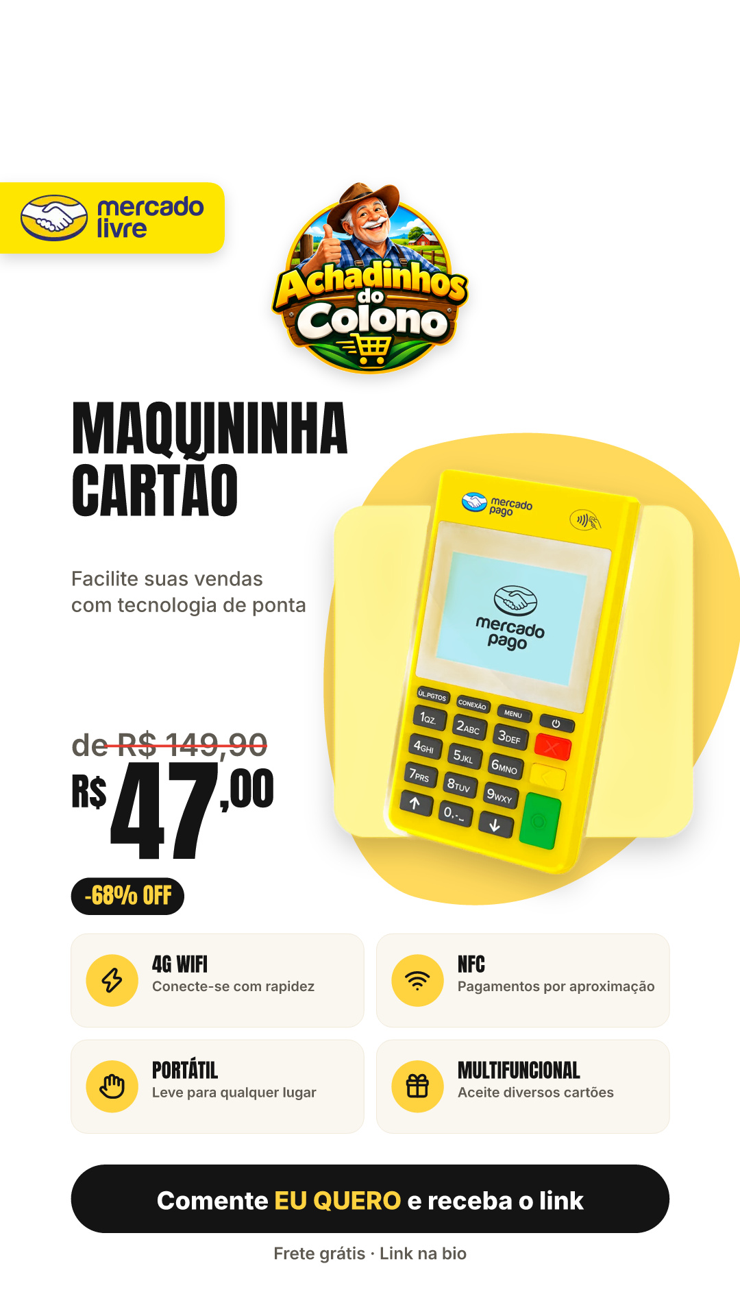 Maquininha De Cartão Mercado Pago Point Air 2 4g Wifi Nfc Vivo 127/220v