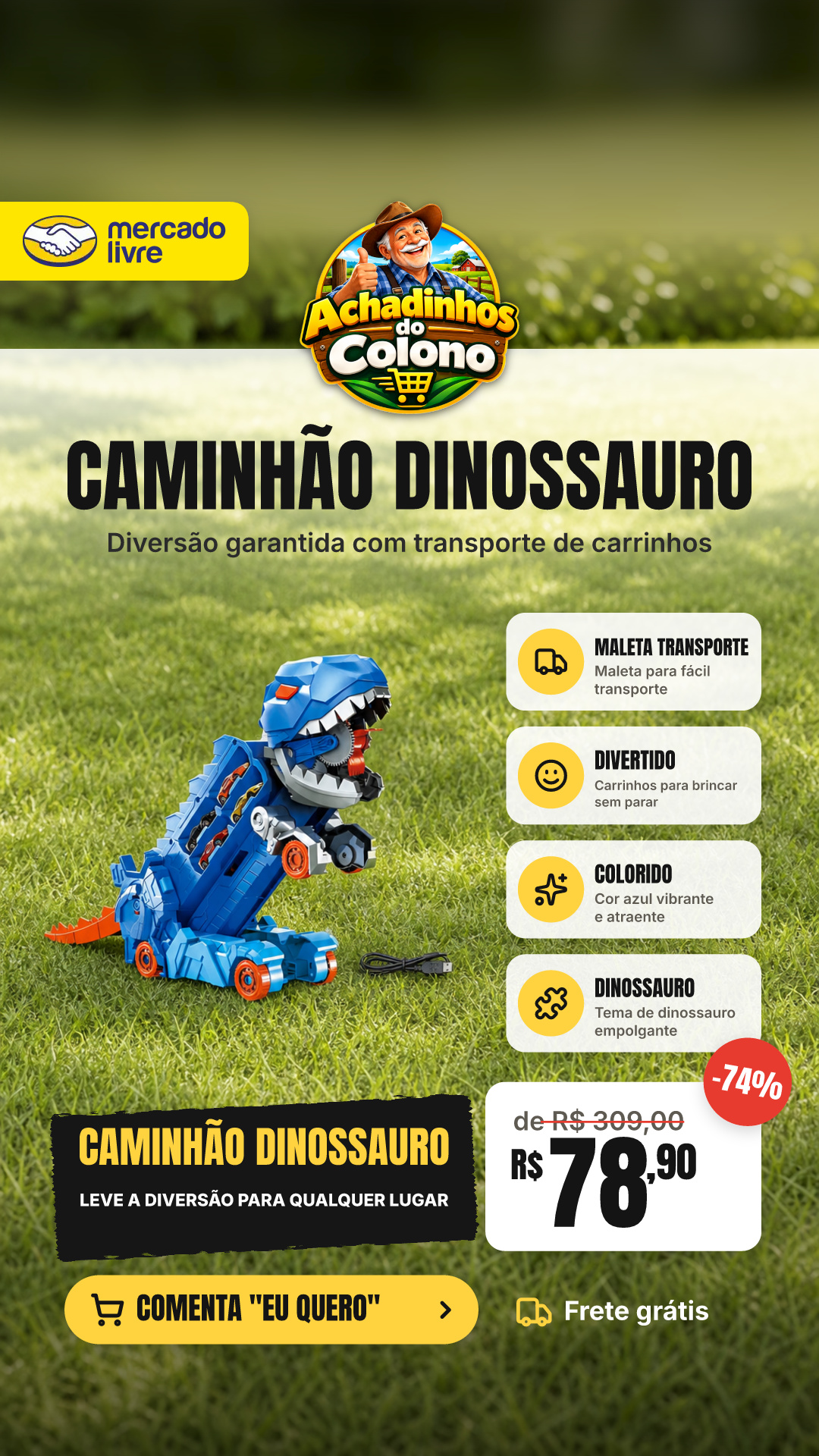 Caminhão Dinossauro Pista Com Carrinhos Maleta Transporte Cor Azul