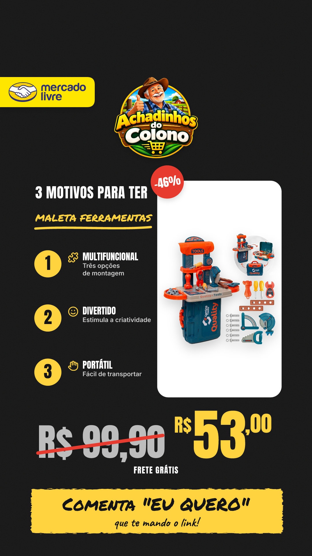 Maleta De Ferramentas Infantil 3 Em 1 Multi Montagens