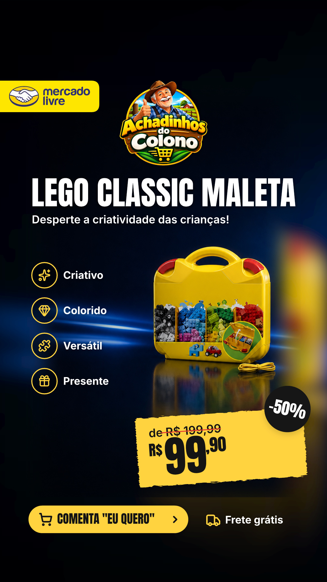 Lego Classic Maleta Da Criatividade 10713; Brinquedo Criativo Para Montar E Imaginar; Maleta Com Peças Coloridas Para Criar Bichinhos, Supercarros, Casas E Muito Mais; Presente Para Crianças 213