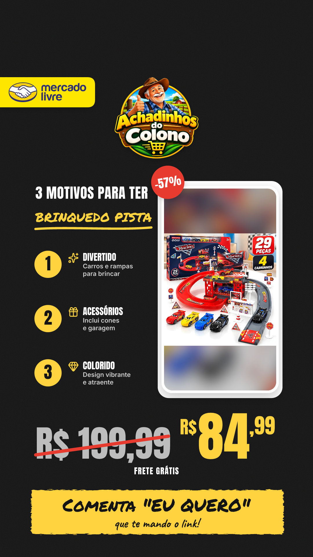 Brinquedo Pista 4 Carros Relampago Mcqueen Garagem Estacionamento Rampa Cone Acessórios Crianças Natal Marca:multion Vermelho