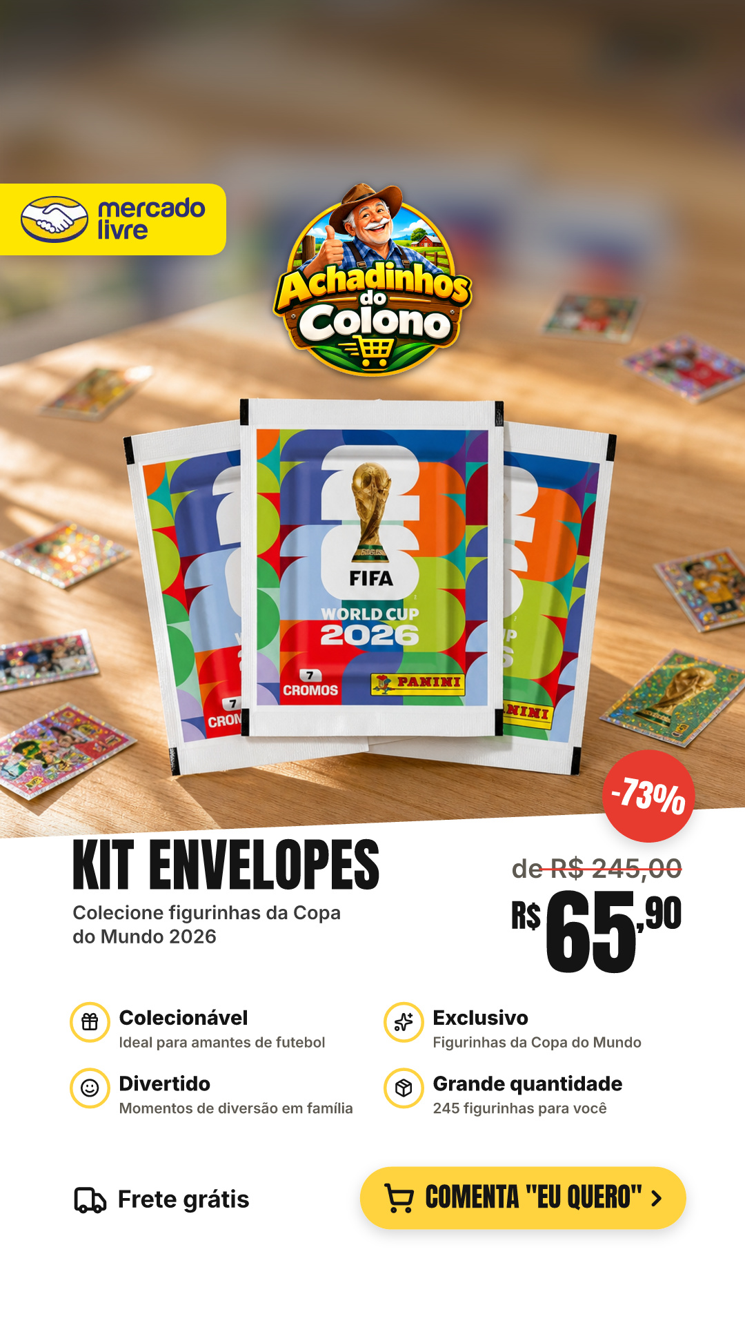 Kit 35 Envelopes Copa Do Mundo 2026 - 245 Figurinhas