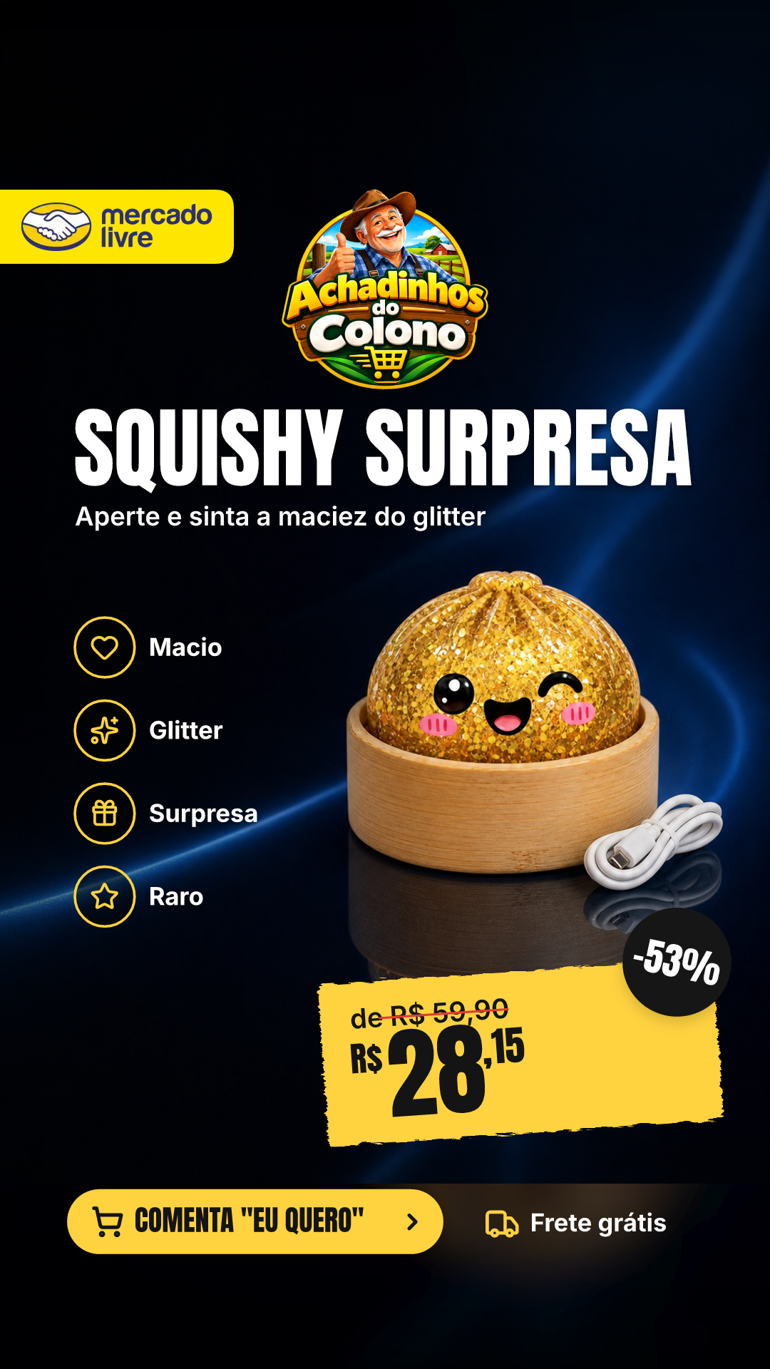 Squishy Brinquedo De Apertar Surpresa Raro Com Glitter Macio Surpresa