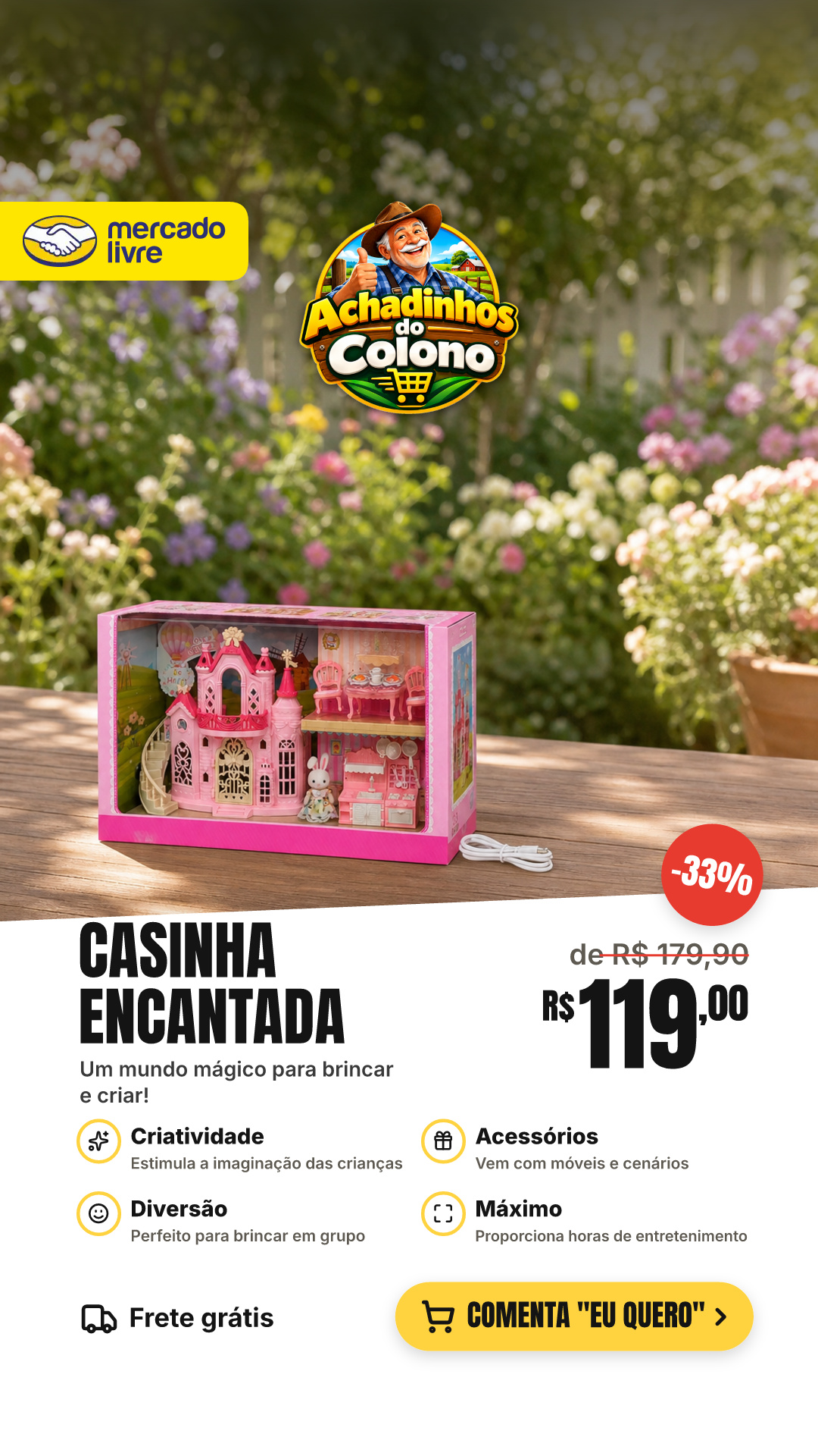 Brinquedo Casinha Boneca Coelho Kit Castelo Parque Móveis Cenários Acessórios Hopjoy Maxi Toys - Casinha Encantada