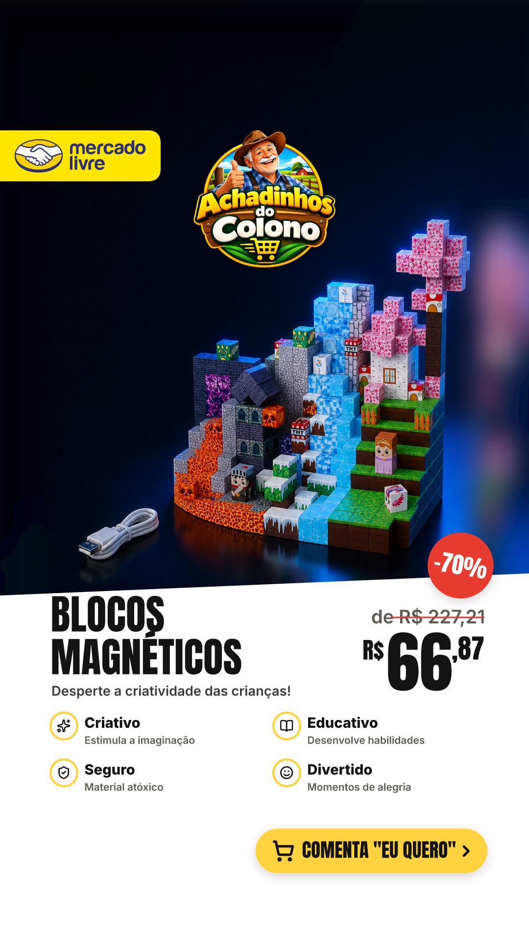 Kit Blocos Magnéticos De Construção Brinquedo 150