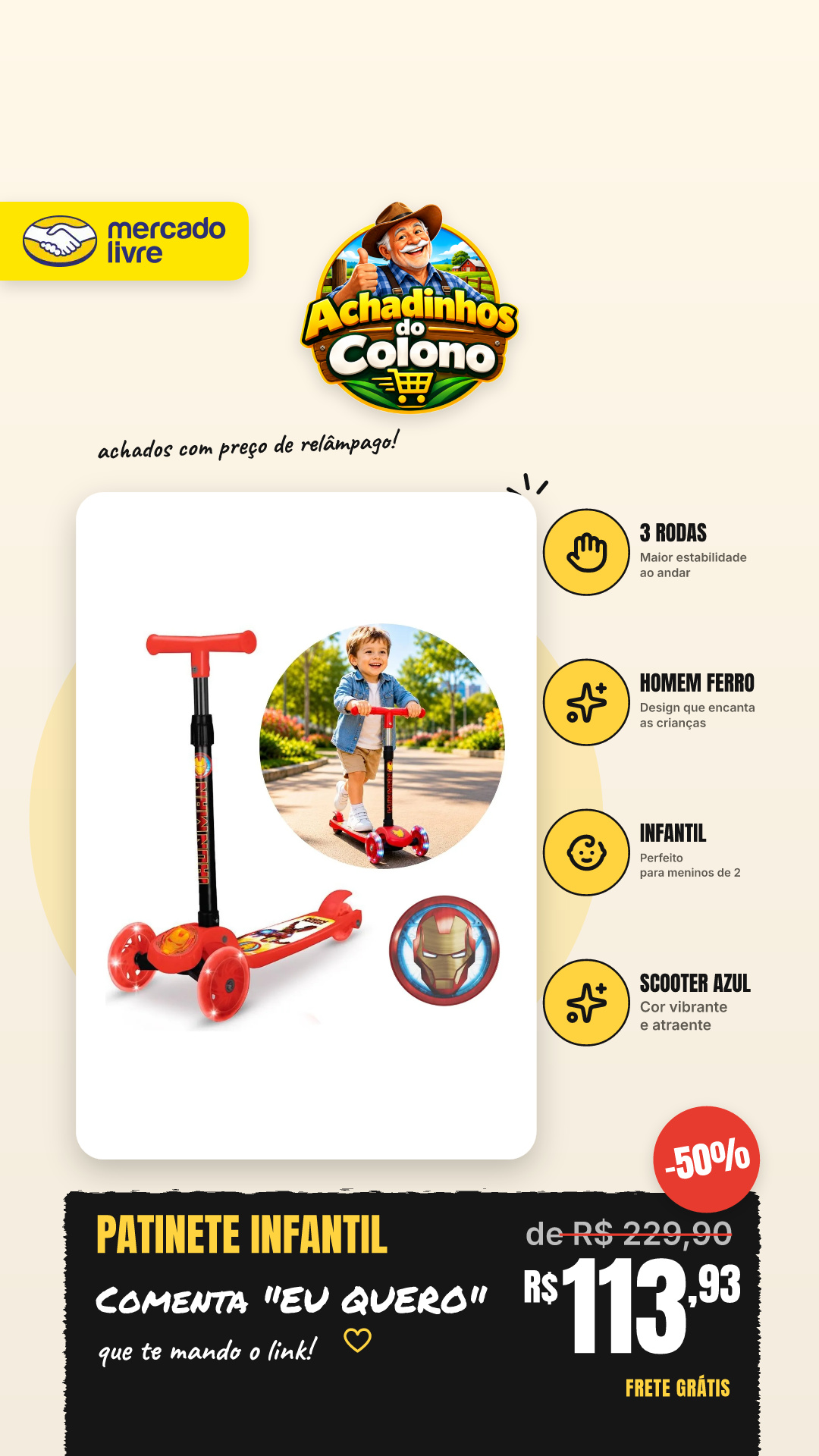 Patinete Infantil Menino 2 A 4 Anos 3 Rodas Homem Ferro Patinete Infantil 3 Rodas Scooter Azul Homem De Ferro
