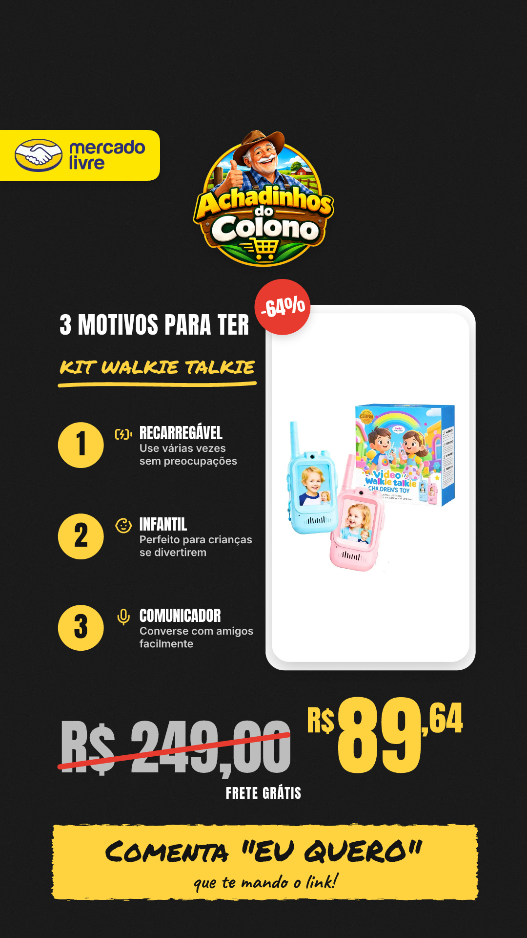 Kit 2 Walkie Talkie Infantil Comunicador Video Recarregavel Rosa E Azul