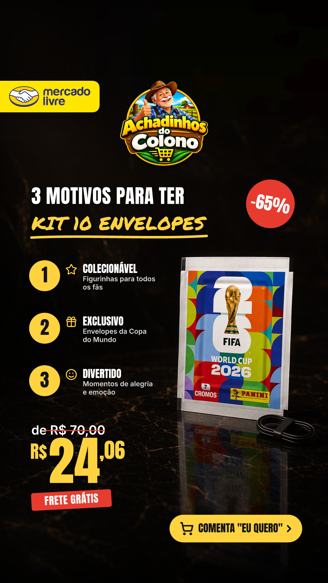 Kit 10 Envelopes Copa Do Mundo 2026 70 Figurinhas Panini Copa Do Mundo Fifa 2026