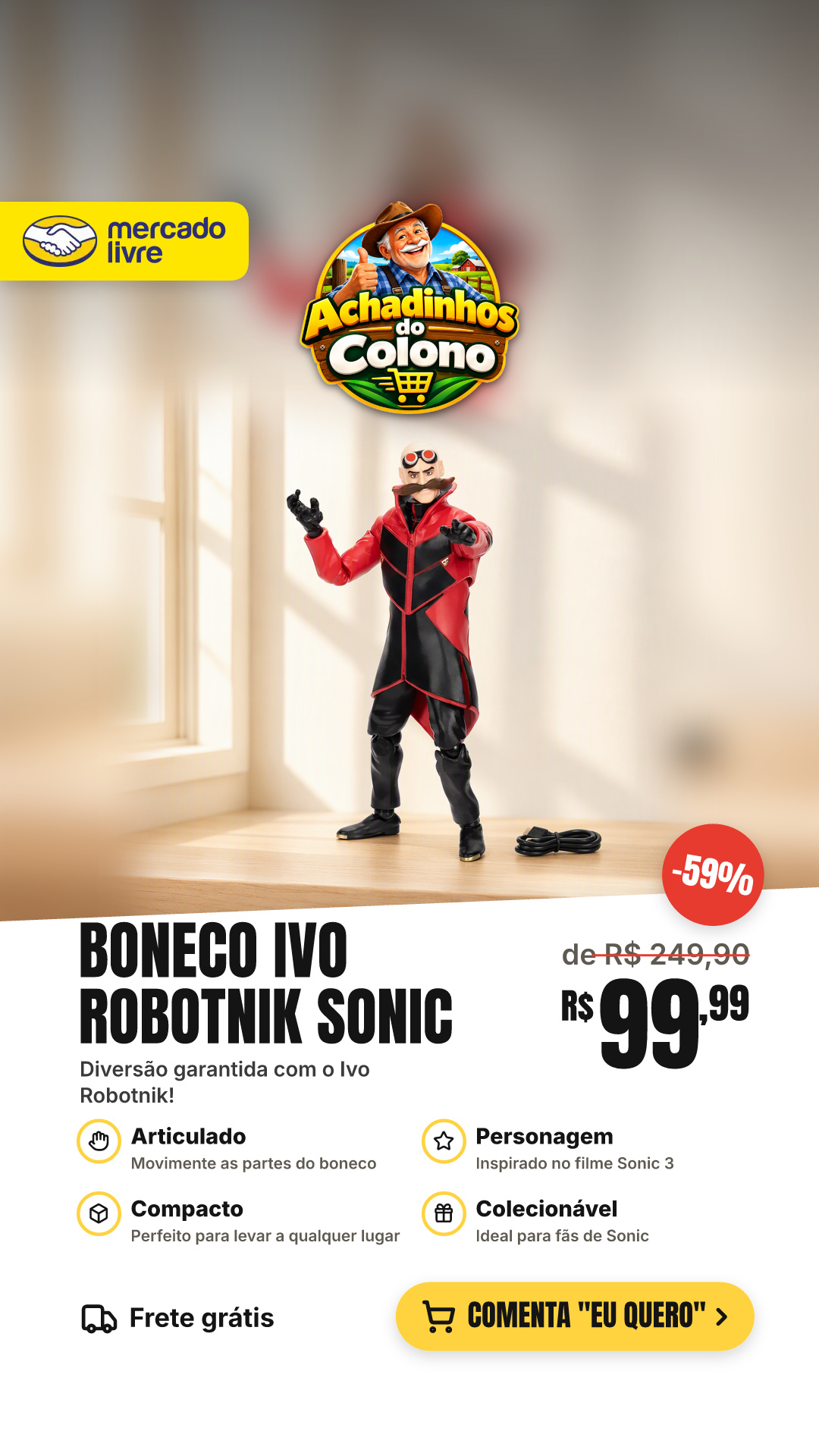 Boneco Articulado Ivo Robotnik De 12cm Sonic 3 O Filme